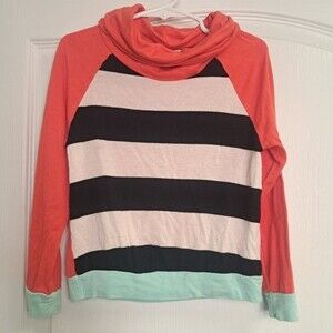 Pistachio Lightweight Colorblock Striped Retro Cowl Neck shirt